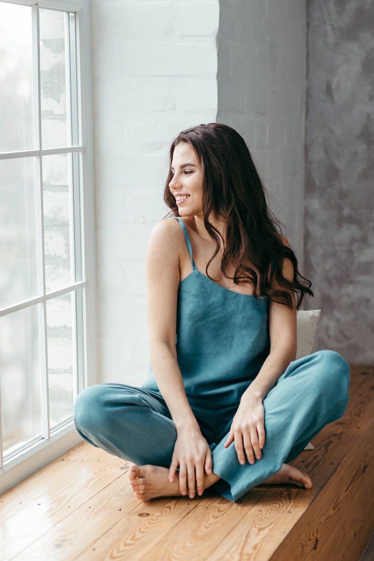 Womens linen pyjamas, relaxed cami and trouser set