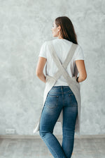 Linen apron dress, pocket detail