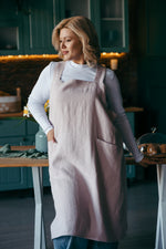 Linen smock apron, linen fabric detail