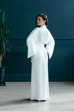 White satin kimono, sleeve detail