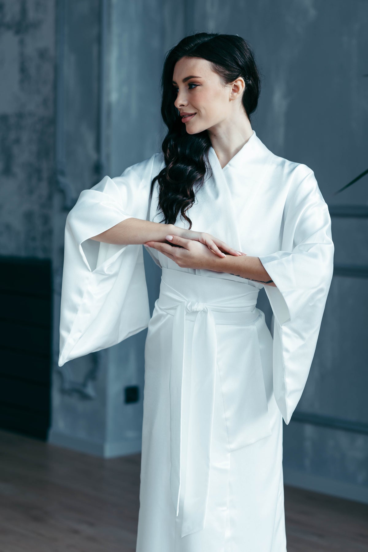 White traditional kimono, full length view