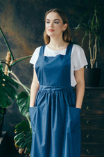 Denim cross back apron, styled