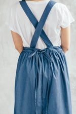 Denim apron dress, pocket detail