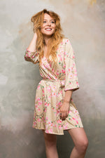 Floral satin bridesmaid robe, front view