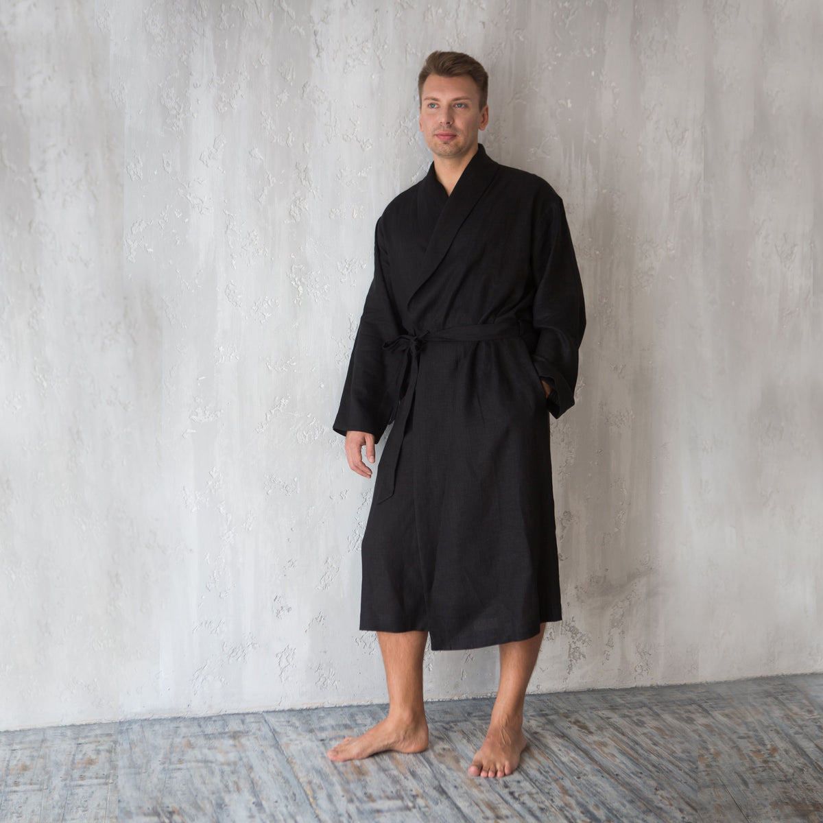 Men's linen robe, styled