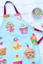 Blue and pink cupcake print kids apron for the kitchen