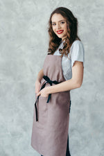 Classic unisex linen apron in rose taupe