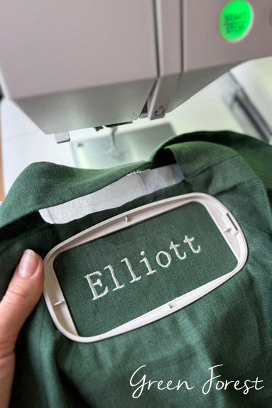 Personalised kids linen pinafore apron in green