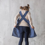 Kids linen pinafore apron in coastal blue