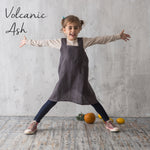 Kids linen pinafore apron in volcanic ash