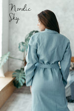 Linen robe for women in nordic sky
