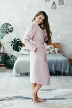 Linen robe for women in pink heather