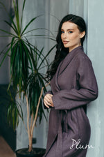 Linen robe for women in plum purple