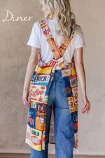 Florist apron in printed canvas, styled