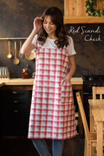 Tapestry print apron worn in the studio