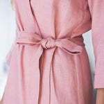 Short linen kimono robe for women in antique rose