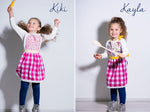Kiki and Kayla kids aprons in pink gingham
