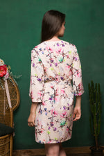 Printed crepe bridal party robe, sleeve detail