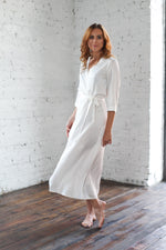 Ivory bridal satin robe, sleeve and cuff detail