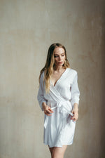White bridal satin robe, back view