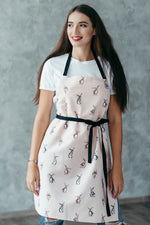 Bunny print kids apron, adjustable strap detail