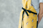 Bunny print kids apron, print and pocket detail