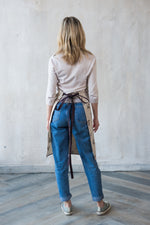 Cat print apron, back view showing ties