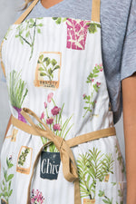 Herb pots print apron, pocket and strap detail