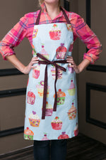Cotton canvas apron for women, contrasting continuous straps
