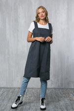 Artist smock apron with deep pockets, worn