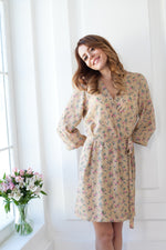 Long floral chiffon robe with lapels, full length view