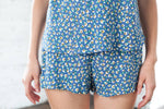 Blue floral print viscose fabric detail