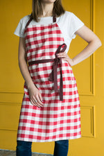 Blue gingham check apron, unisex family sizes