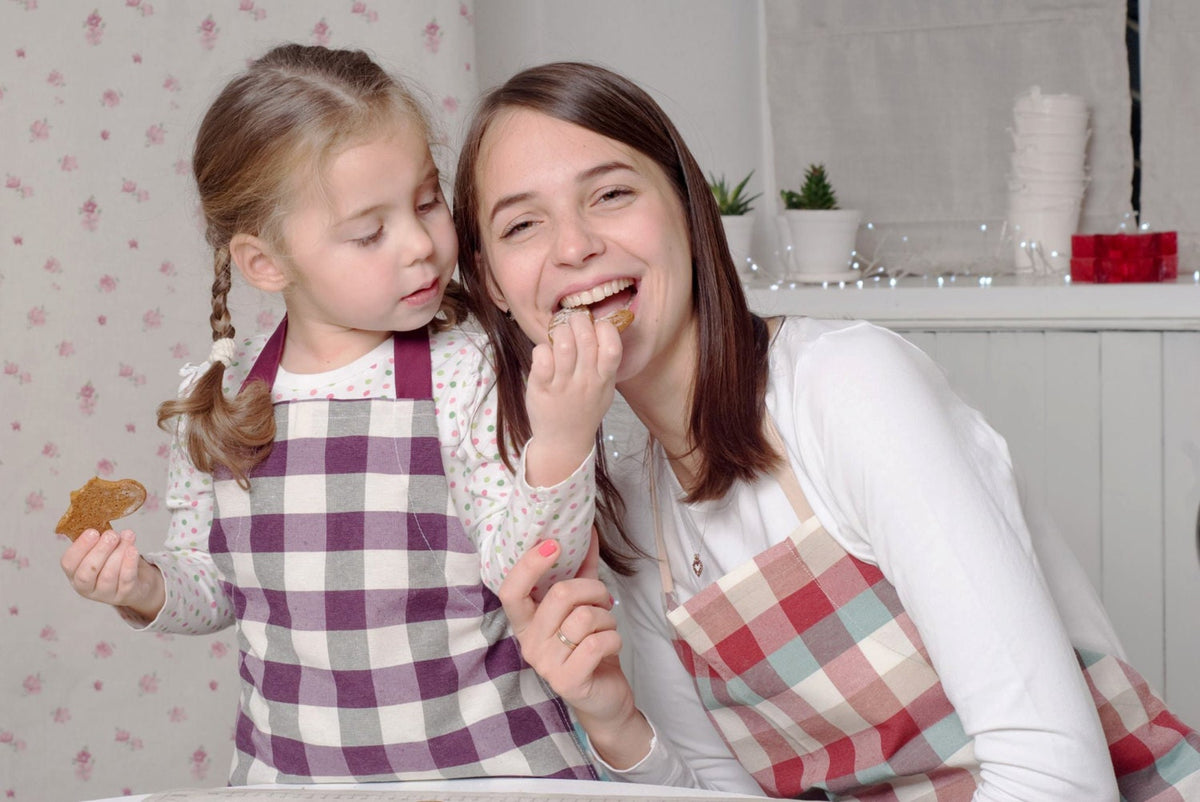 Kids check apron with matching chef hat