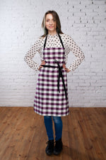 Gingham apron fabric, cotton weave close view
