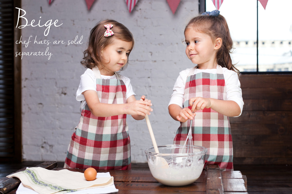 Matching check aprons for girls and boys