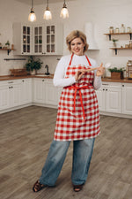 Red tartan check apron, chef style