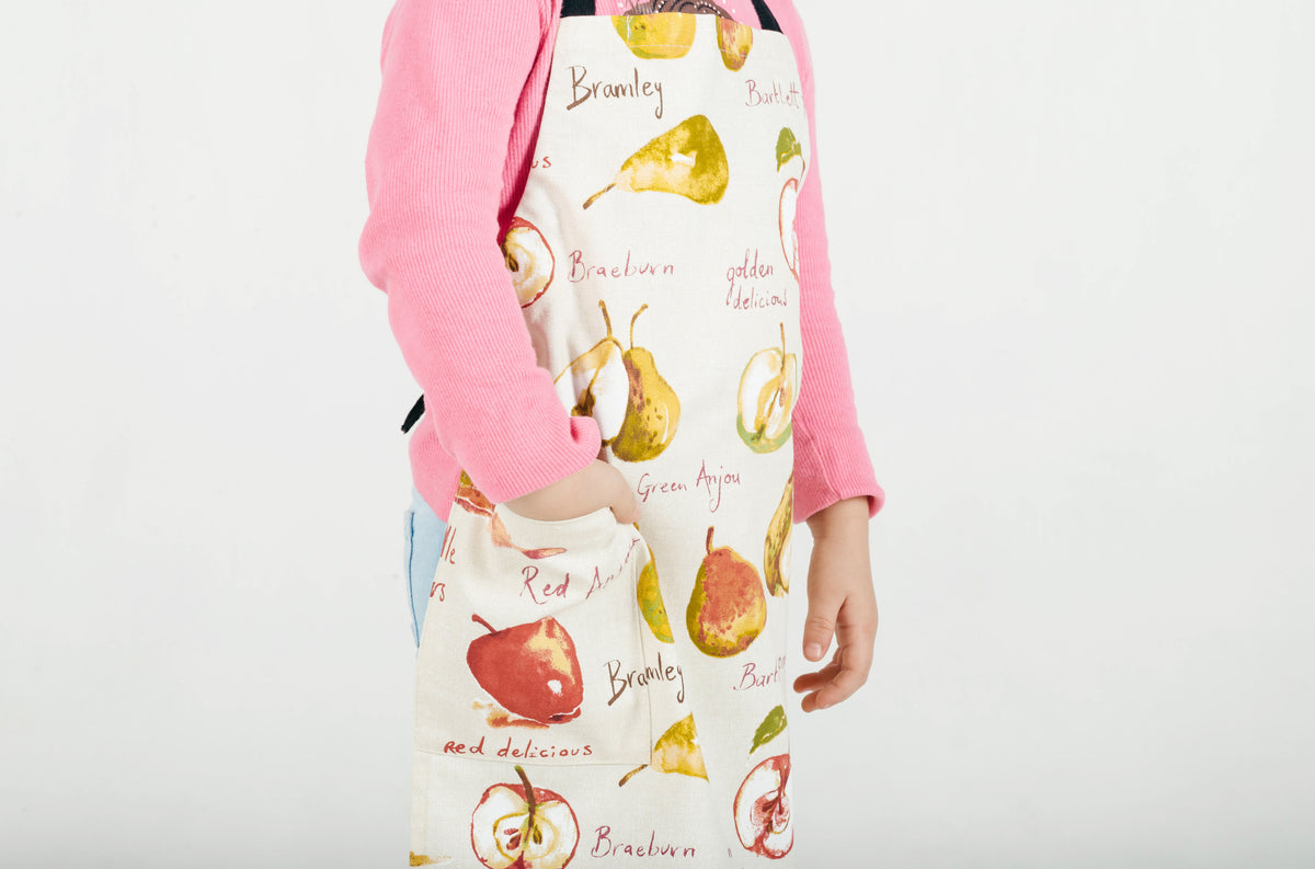 Printed kids apron with pocket, front view