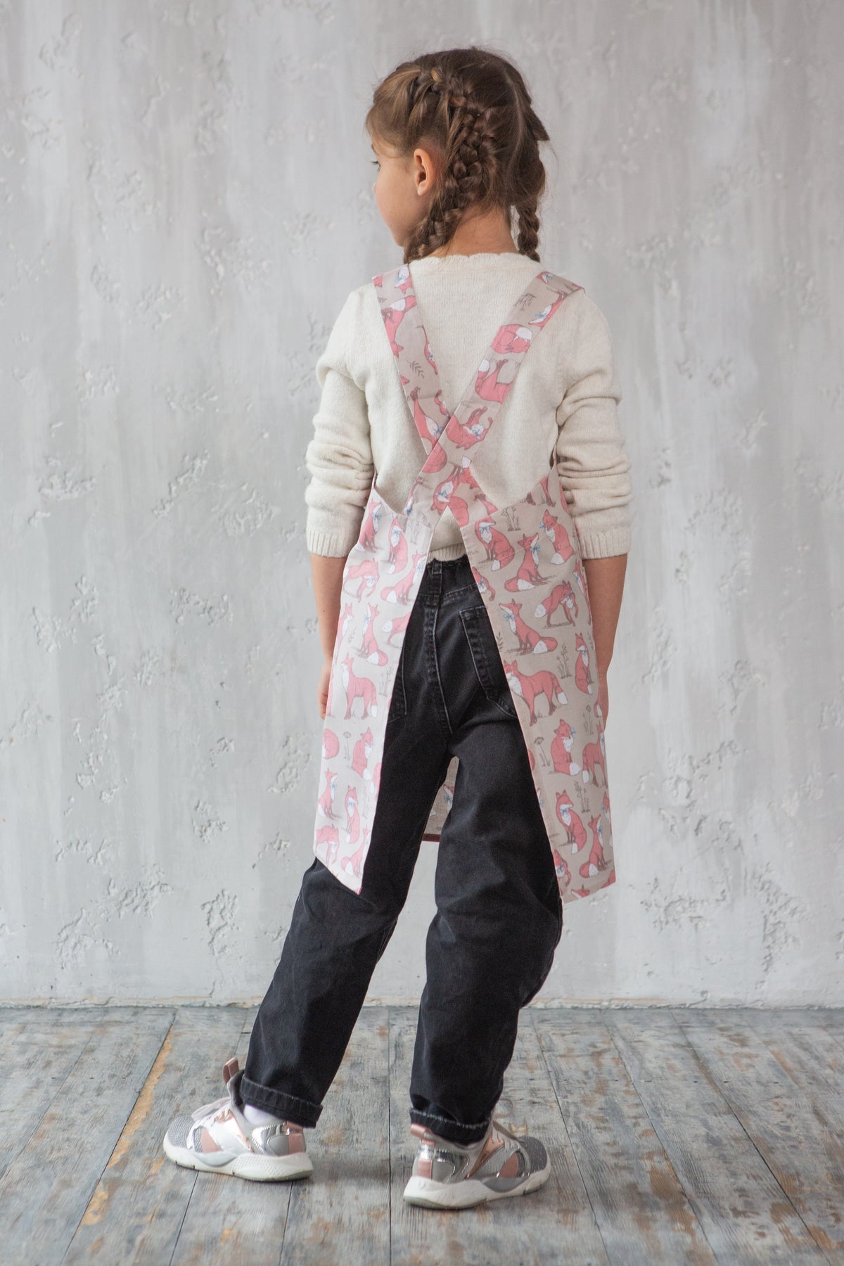 Kids apron with no ties, styled