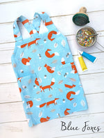 Blue foxes print kids apron