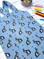 Blue hare print toddler apron for boys