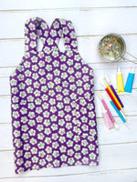 Purple floral print apron for girls