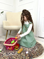 Green stripe craft apron for children, full length