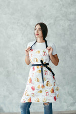 Kitchen apron with pocket in printed cotton canvas