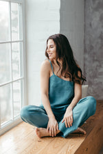 Womens linen pyjamas, relaxed cami and trouser set