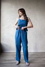 Linen pyjama set styled as loungewear