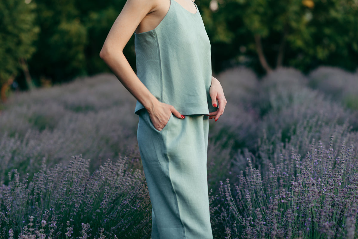 Linen pyjama set, cami strap detail