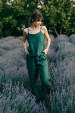 Green linen pyjama set, washed linen sleepwear