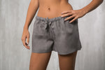 Womens linen shorts, back view