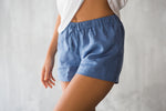 Linen sleep shorts with an elasticated waist